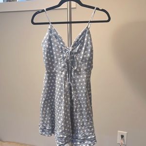 Spaghetti strap, polka dot dress with front bow